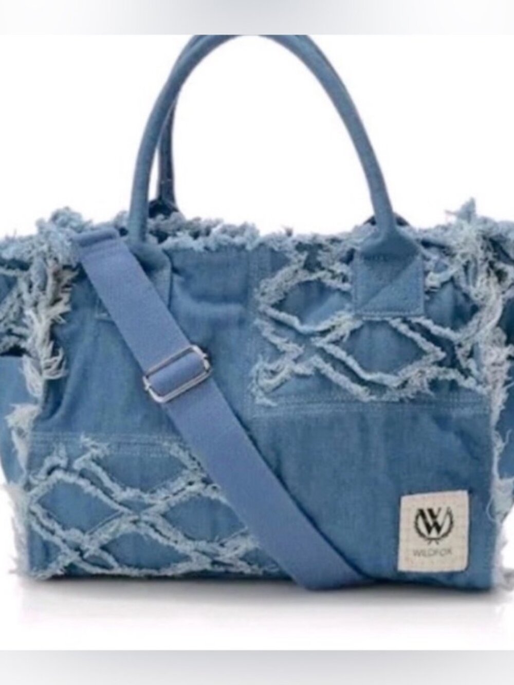 Wildfox Frayed Denim Tote - Denim -With Crossbody Strap NWT $88 Retail -